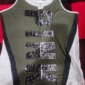 PINK Olive Green Sequin Tank Top